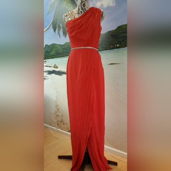 *$900 NEW ROBERT RODRIQUEZ STUNNING RUNWAY RED SILK LONG GOWN DRESS US M - Picture 1 of 8
